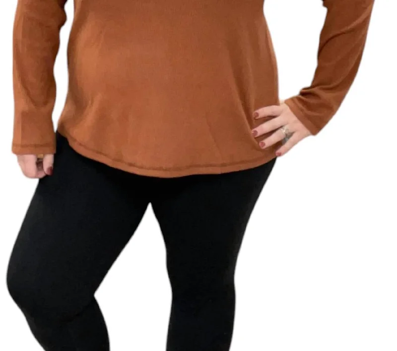 Ribbed Henley Top In Cognac Limited Time Offer