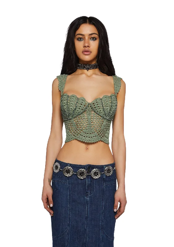 Washed Ashore Crochet Top-Green Y2K Nostalgic Fashion Look