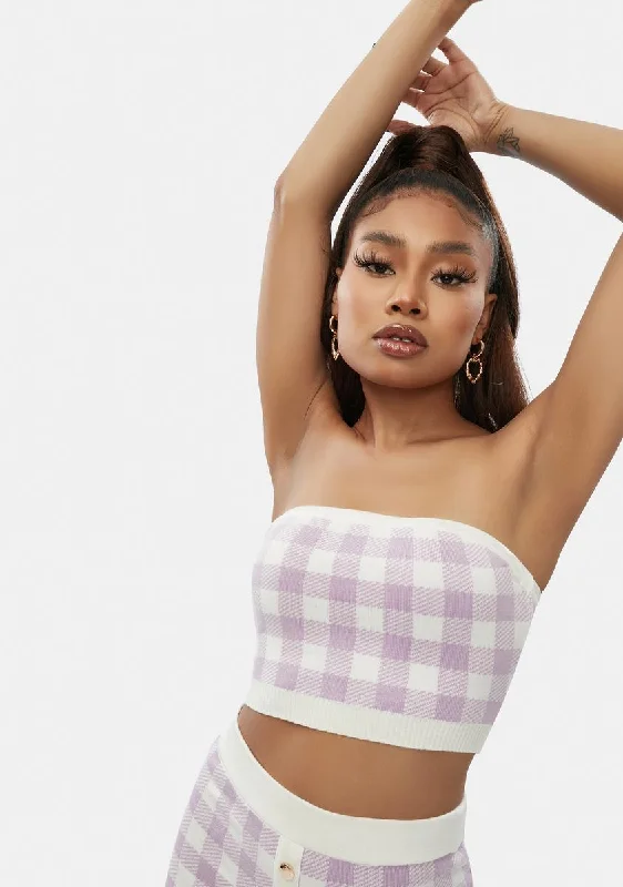 Lilac Higher Fashion Gingham Tube Top Flowing Silhouette