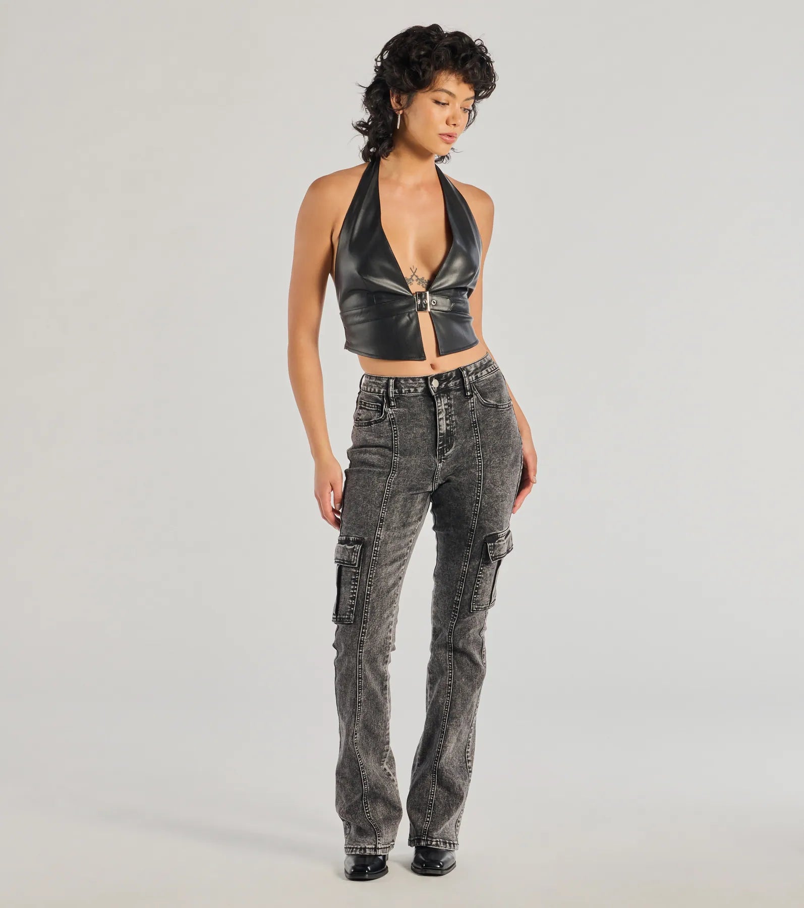 Bold High-Rise Acid Wash Cargo Jeans Clearance Event