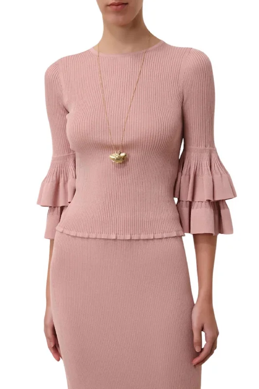 Illustration Tiered Ruffle Top In Pink Luxury Fashion for Women