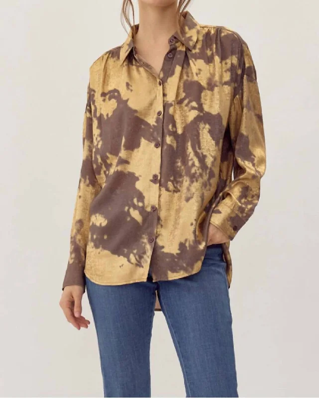 Golden Metallic Top In Taupe Feminine Elegant