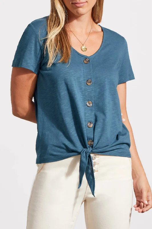 Button Knot-Hem Top In Atlantic Chic Allure