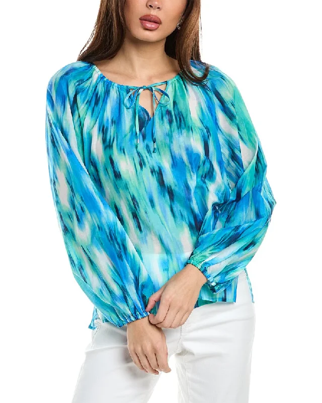 Tommy Bahama Ikat Shimmer Silk-Blend Peasant Top Trend Alert