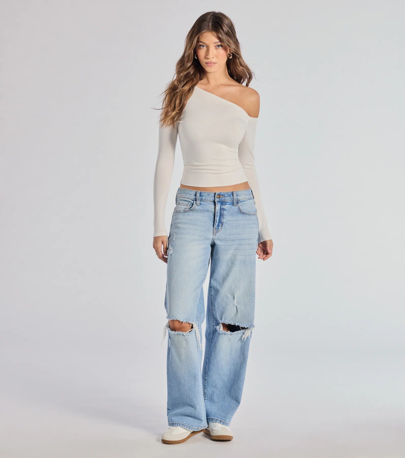 Chill Vibes Only Baggy Destructed Denim Jeans Summer Essentials