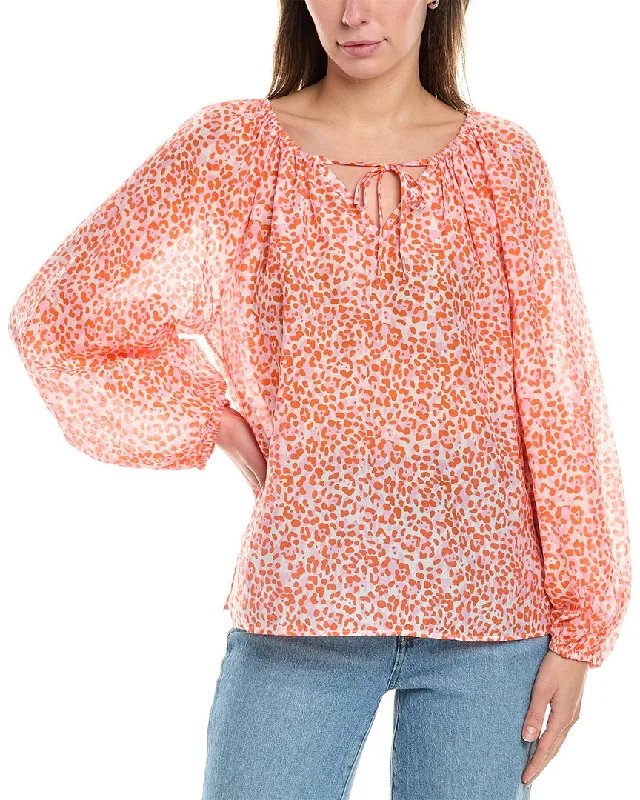 Tommy Bahama Charming Cheetah Silk-Blend Peasant Top Massive Selection Sale