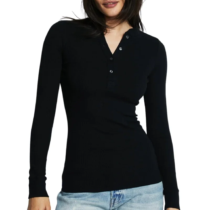 Henri Henley Top In Black Alluring Design