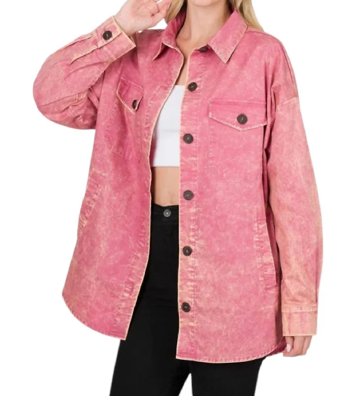 Oversized Vintage Washed Shacket In Rose Early Access To Art Deco Styles Sale