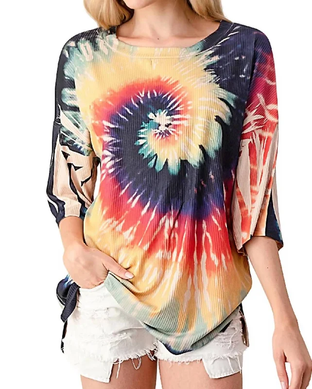 Rainbow Tie Dye Top In Multi Effortless Grace