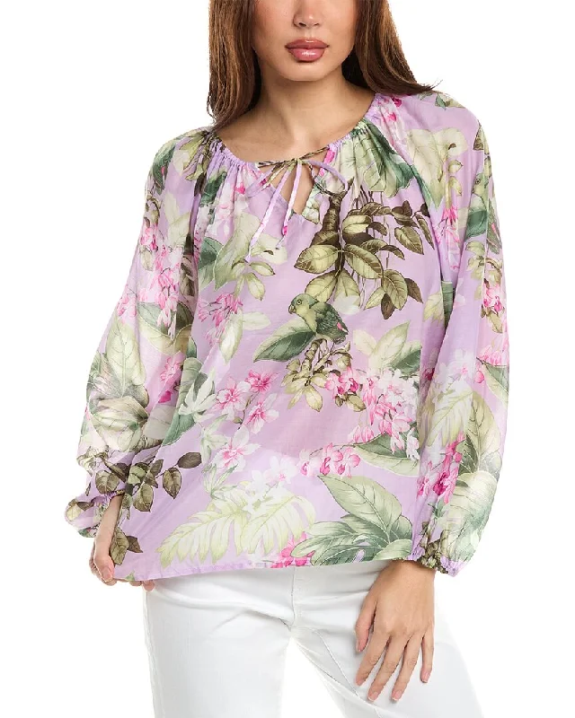 Tommy Bahama Orchid Dreams Silk-Blend Peasant Top Trendy Styles