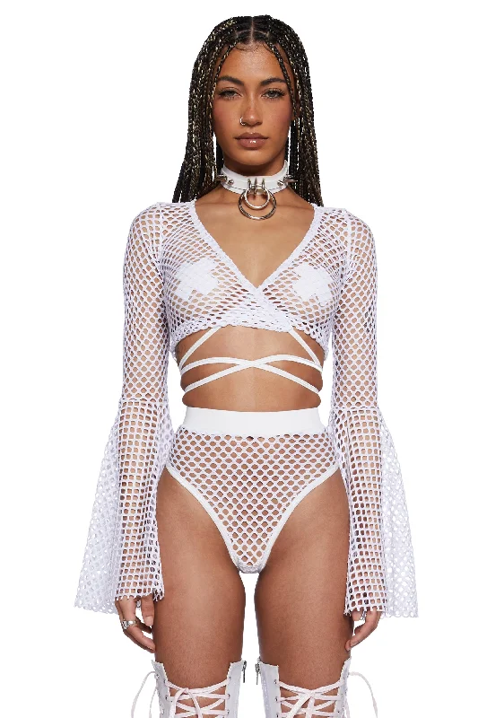 Techno Fantasy Fishnet Wrap Top - White Unleash Your Trendy Side