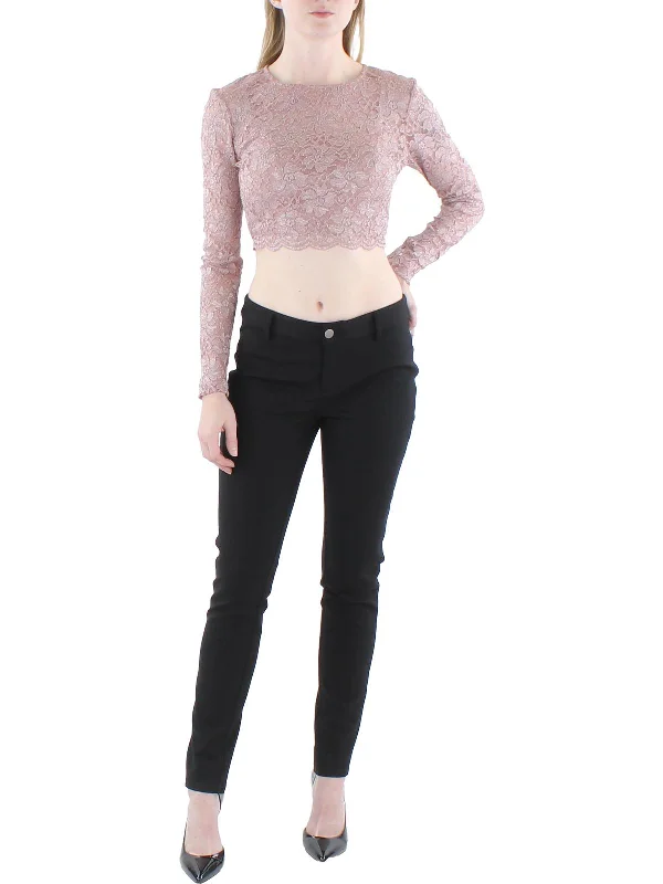 Juniors Womens Lace Glitter Cropped Anniversary Sale