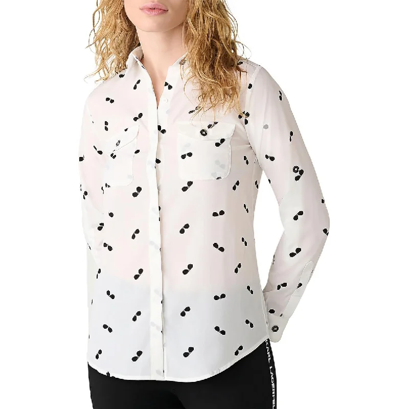 Womens Graphic Collared Button-Down Top Hot Trends