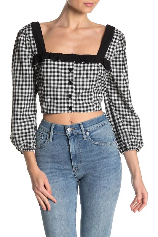 Crop Ruffled Gingham Top In Multicolor Trend Alert