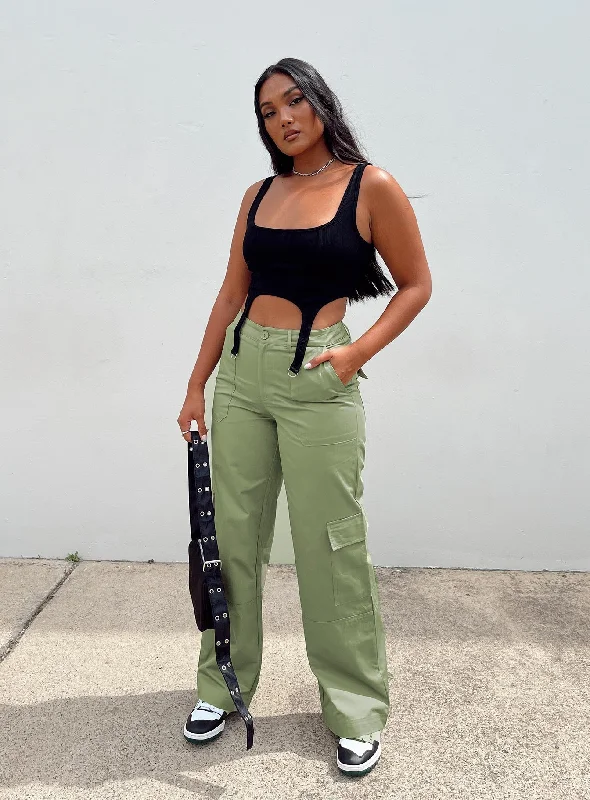 Luna Mid Rise Cargo Pants Green New Season Fashion Preview Sale