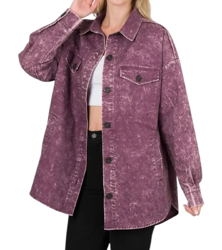 Oversized Vintage Washed Shacket In Eggplant Exquisite Women's Wear Sale