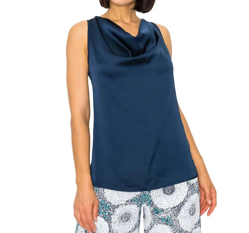 Racerback Cowl Neck Top In Blue Classic Women's Fashion