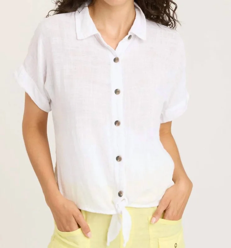 Gauze Teagan Top In White Lightweight Fabric