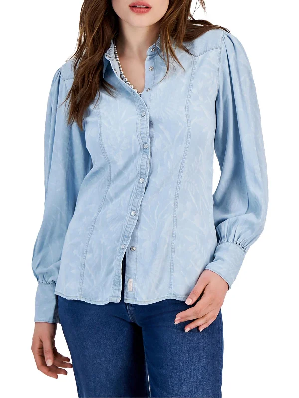 Womens Denim Button-Down Top End Of Month Blowout