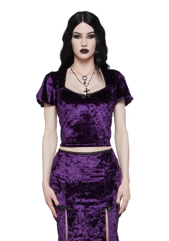 Time Stands Still Velvet Top - Purple Flowing Silhouette