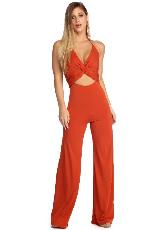 Trendy Twist Front Jumpsuit Mid Season Sale