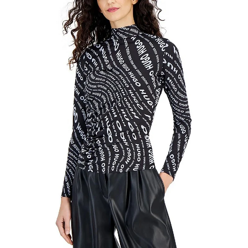 Womens Ruched Printed Turtleneck Top Save On Inspired Styles