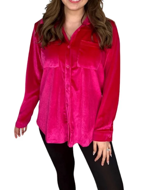 Shane Velvet Button-Up Top In Pink Versatile Outfits