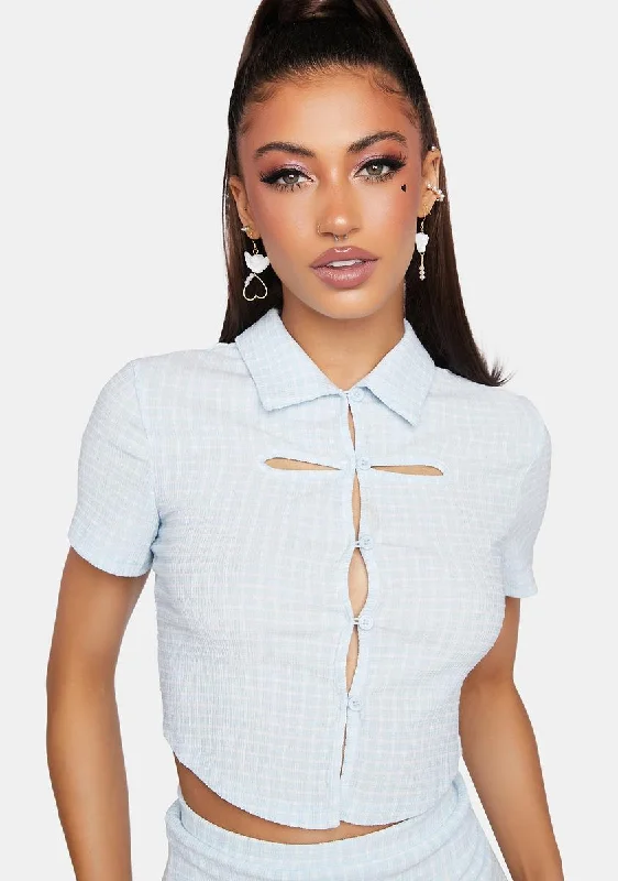 Baby Blue Collared Top Refined Simplicity