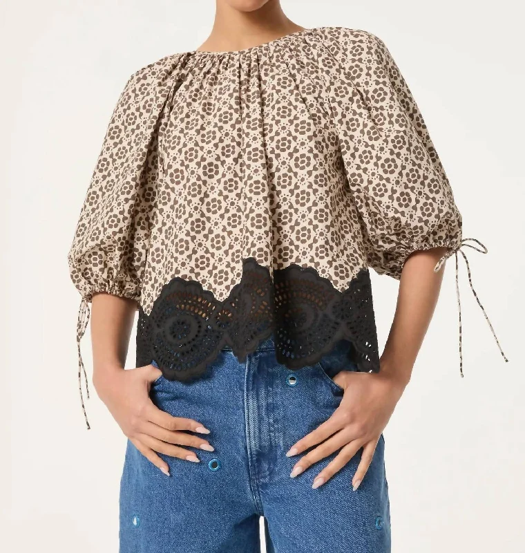 Rowan Top In Kalahari Floral Eyelet Romantic Flair