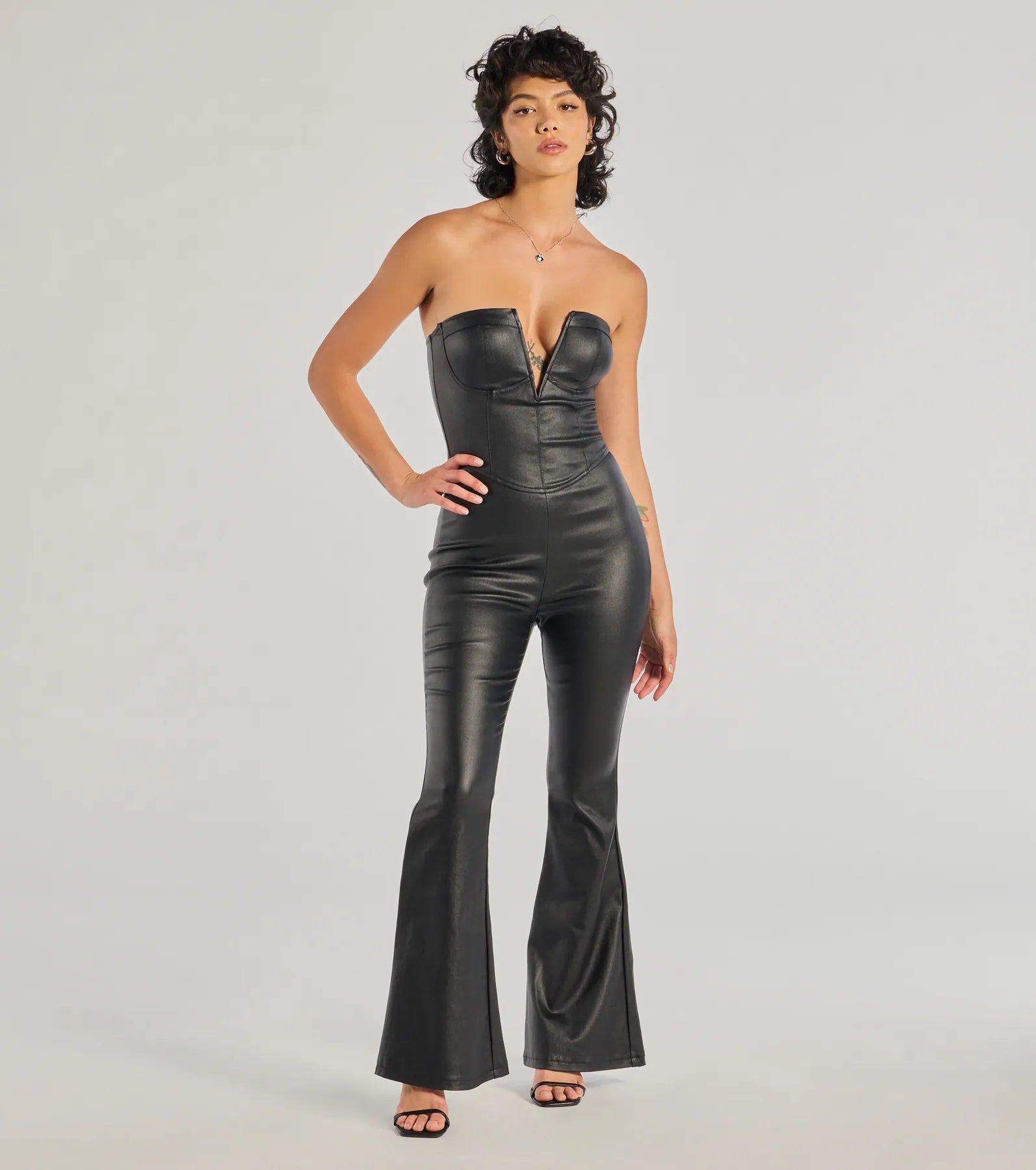 Rebel Chic Faux Leather Wide-Leg Jumpsuit Special Offer