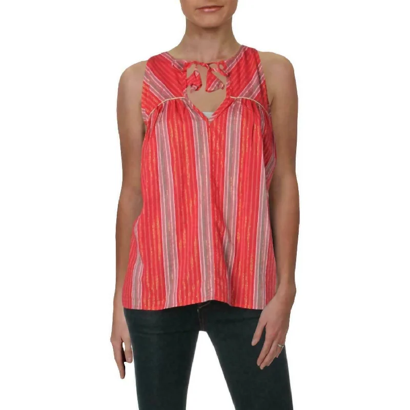 Striped Boho Peasant Top In Red Hot Sale