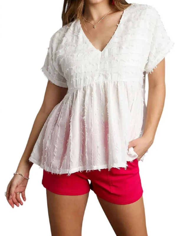 Textured Babydoll Top In White Casual Chic Clothing