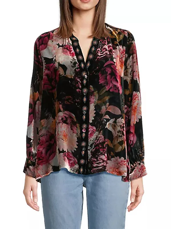 Rosa Top In Velvet Art Deco Geometric Pattern Look