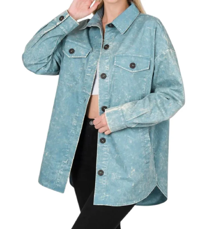 Oversized Vintage Washed Shacket In Blue Grey Hurry Before It's Gone