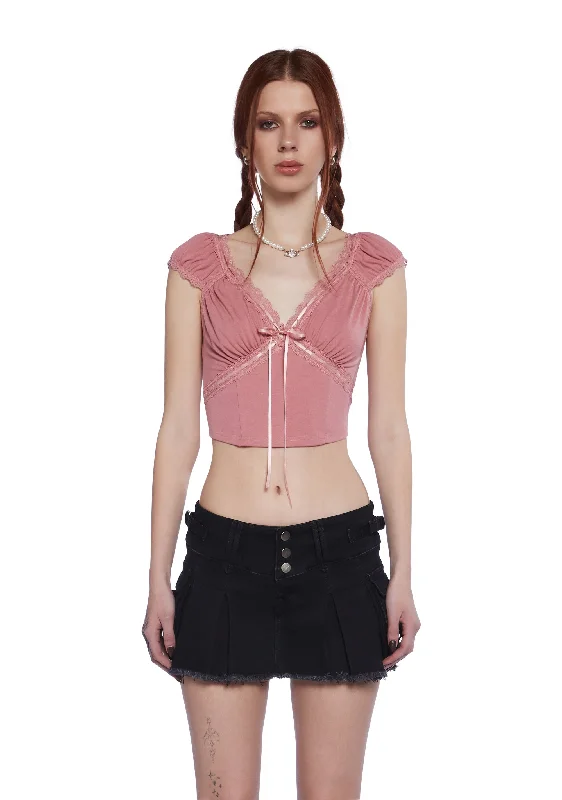 Queen Of Spring Lace Trim Top - Pink Spring Fling Sale