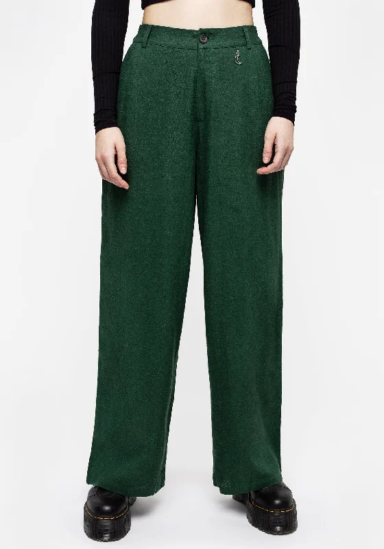 Oberon Green Wide Leg Linen Blend Trousers Exclusive Discount