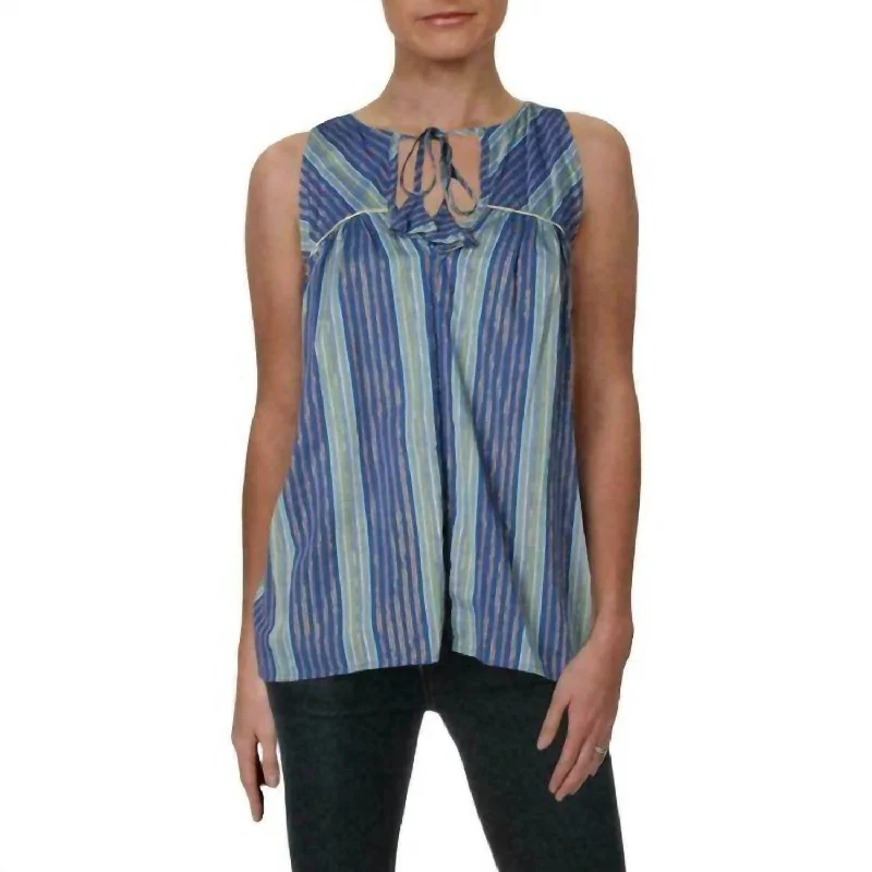 Stripe Boho Peasant Top In Blue Last Chance Sale