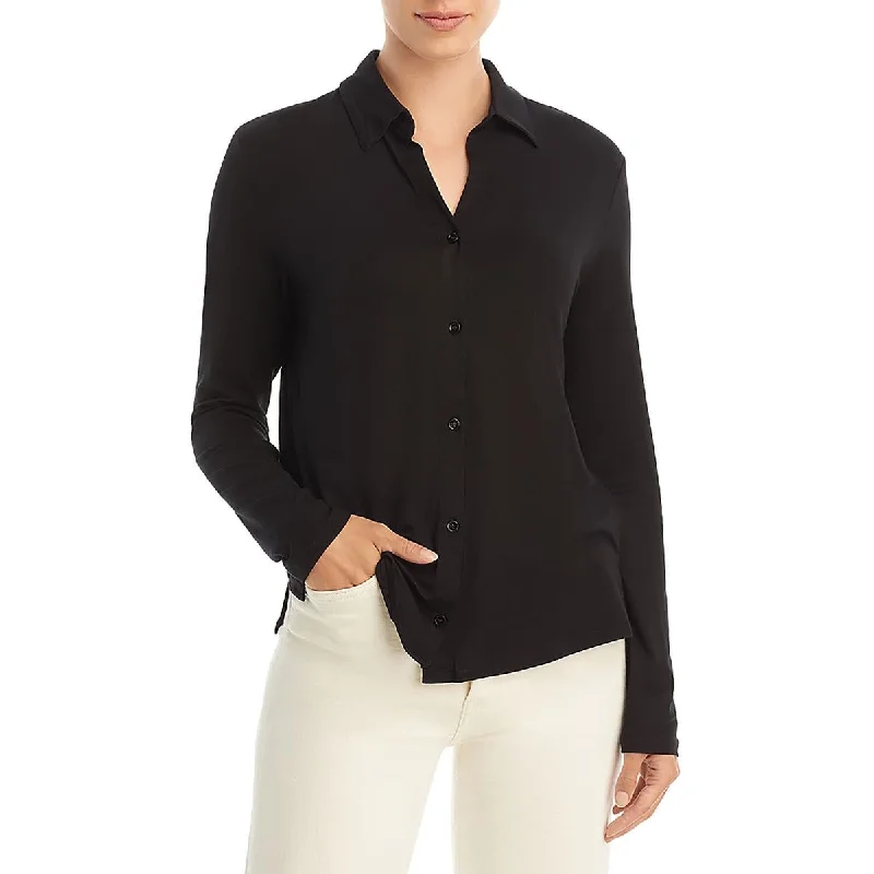 Womens Solid Stretch Button-Down Top Urban Femme Streetwear