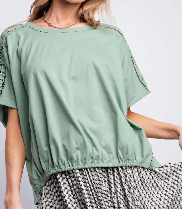 Dolman Sleeve Crochet Lace Top In Sage Romantic Date - Night Ensemble