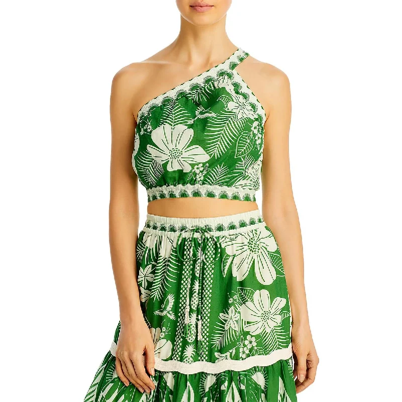 Womens One Shoulder Floral Print Cropped Tropical Island - Inspired Attire