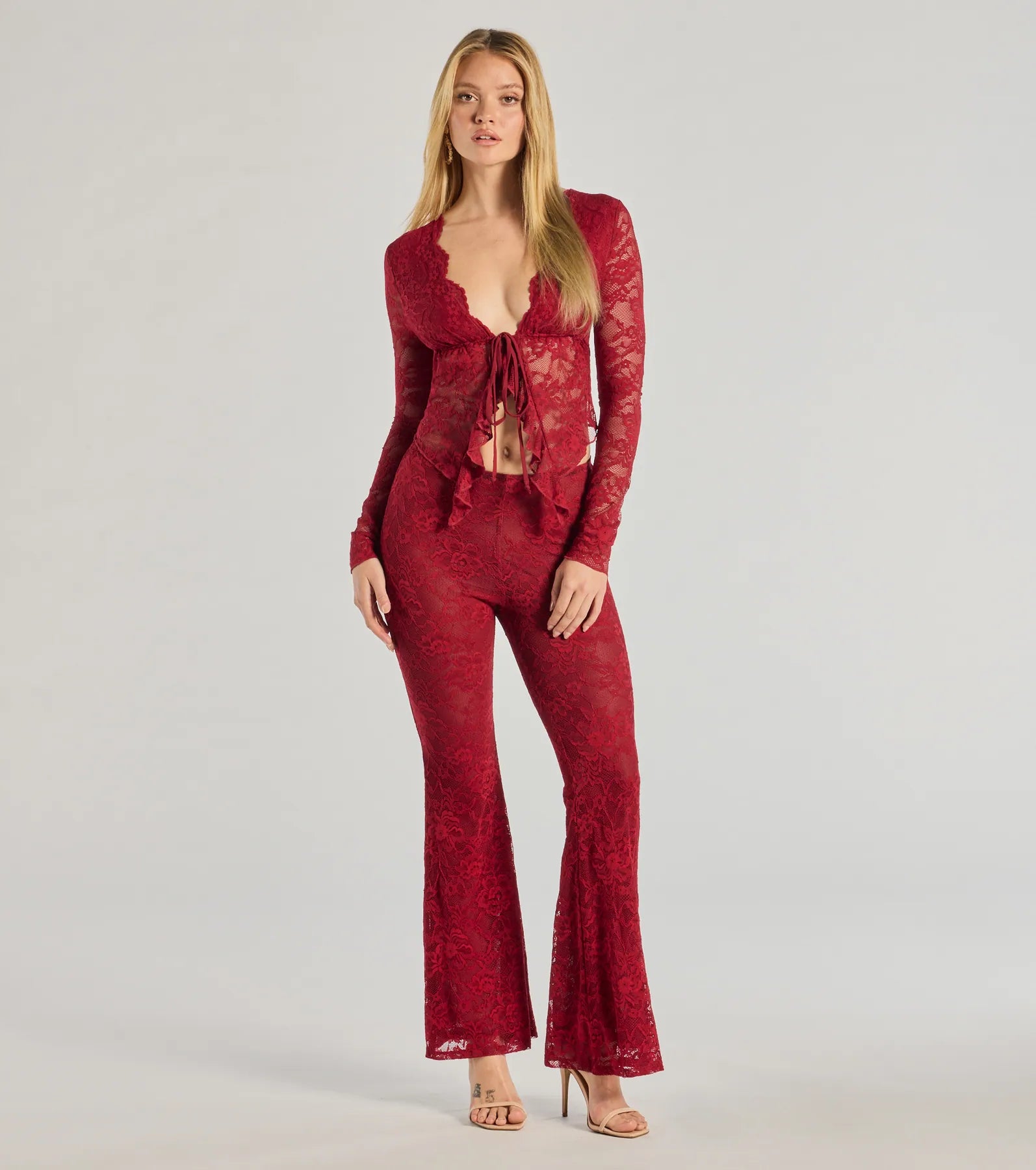 Delicate Flair Floral Lace Flared Pants Special Occasion Wear