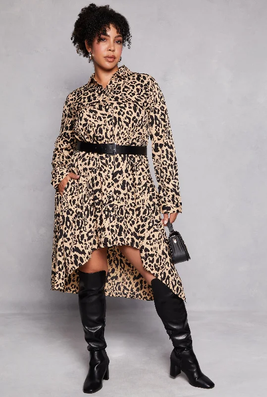 Plus Size Animal Print Button Front Shirt Dress Shop Our Looks