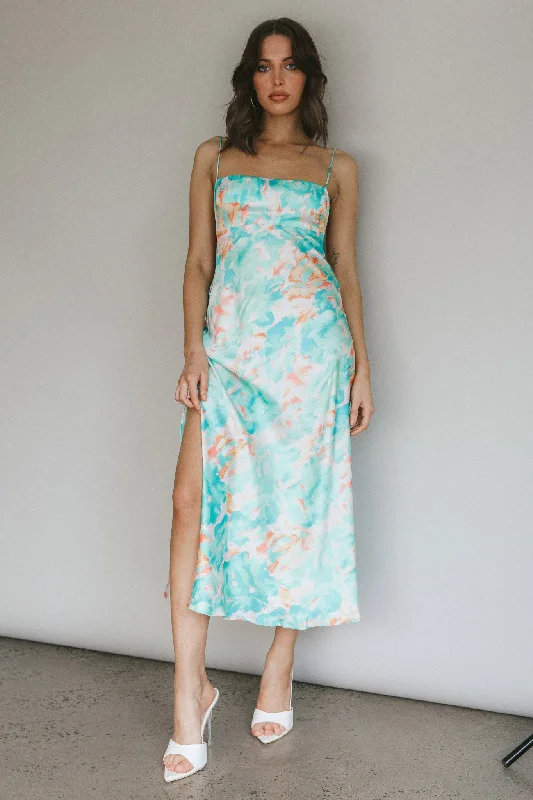 Dolce Life Low Back Midi Dress Floral Green Coastal Beach - Inspired Style