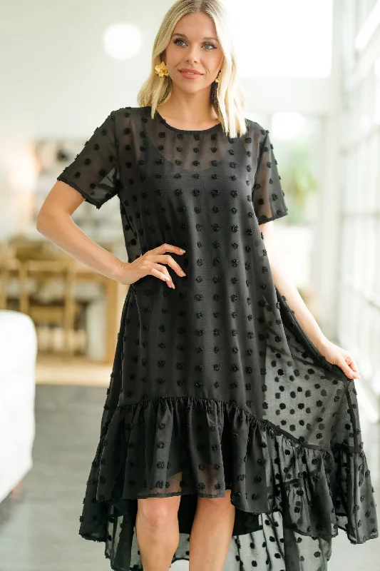 Hear The News Black Swiss Dot Midi Dress Buy More, Save More