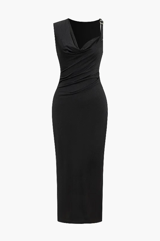 Solid V-Neck Irregular Midi Dress Fashion Sale