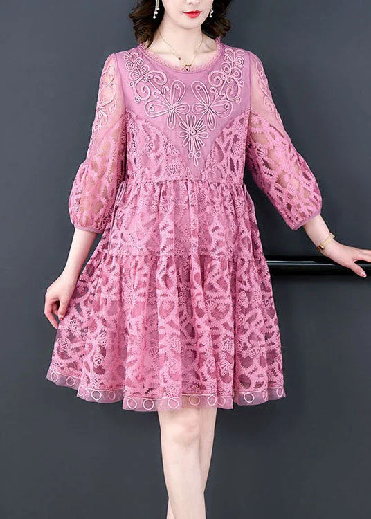 Purple Patchwork Tulle Dress Embroideried O-Neck Summer Bid Farewell To The Old Season