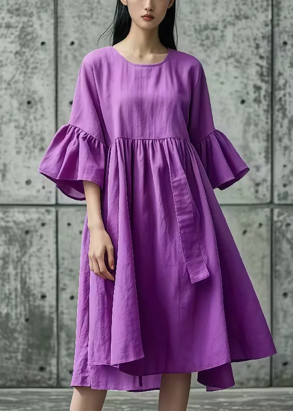 Elegant Purple Oversized Cotton Day Dress Flare Sleeve Best Sellers