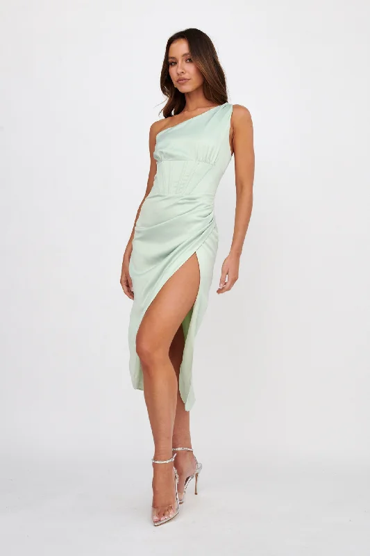 Ryhana One-Shoulder Split Midi Dress Mint Chic And Edgy