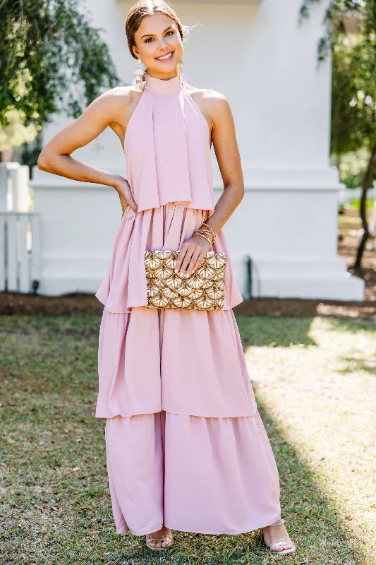 Refreshing Views Powder Pink Ruffled Maxi Dress Trendy Attire For Her