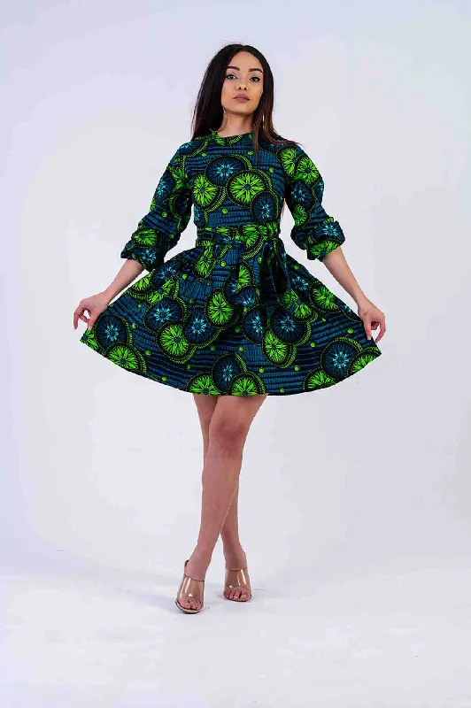 Ola Mini Dress | Green African Print Modern Women's Fashion